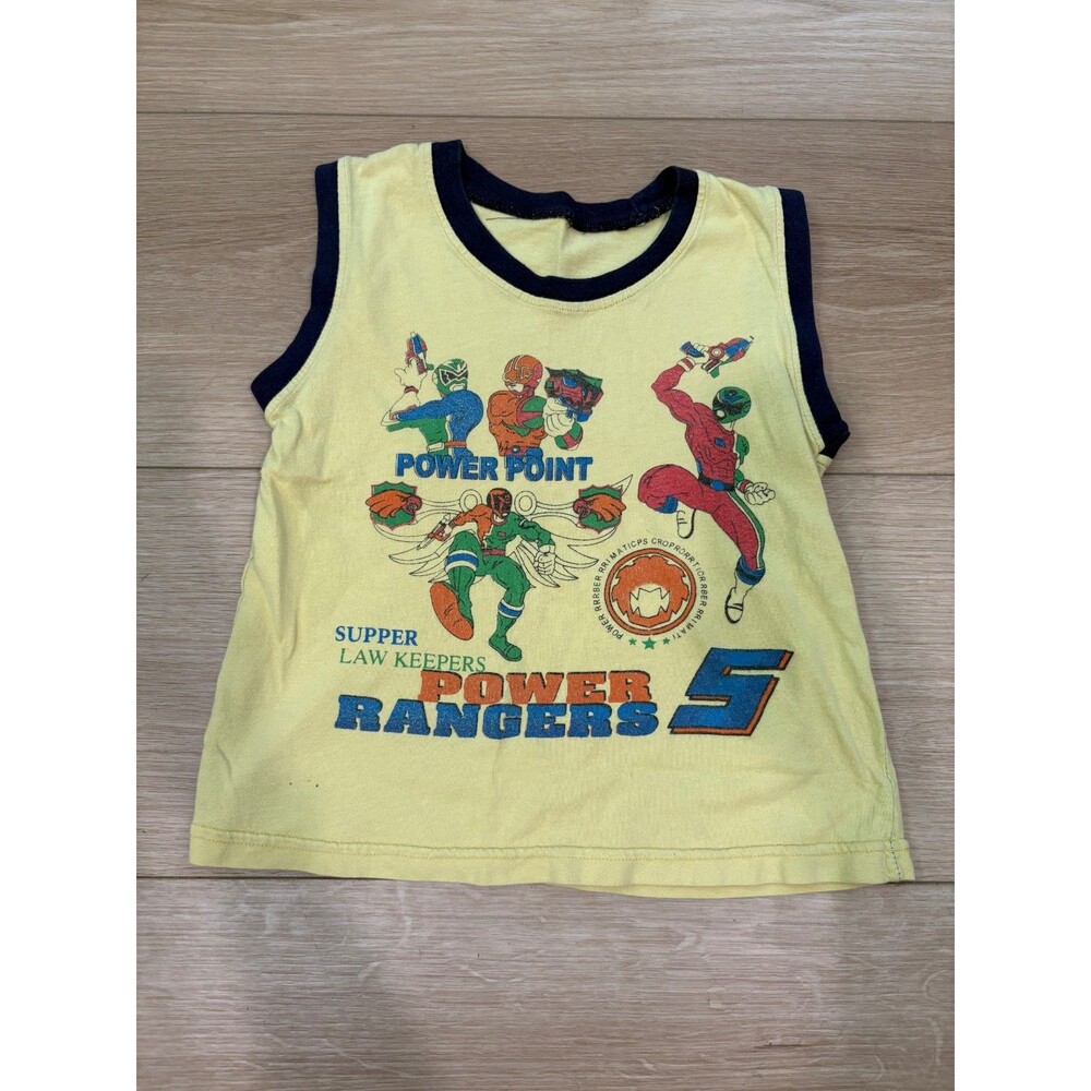 VTG Power Point Power Rangers 5 Ringer Tank Top Kids Funny Engrish Knockoff Yell